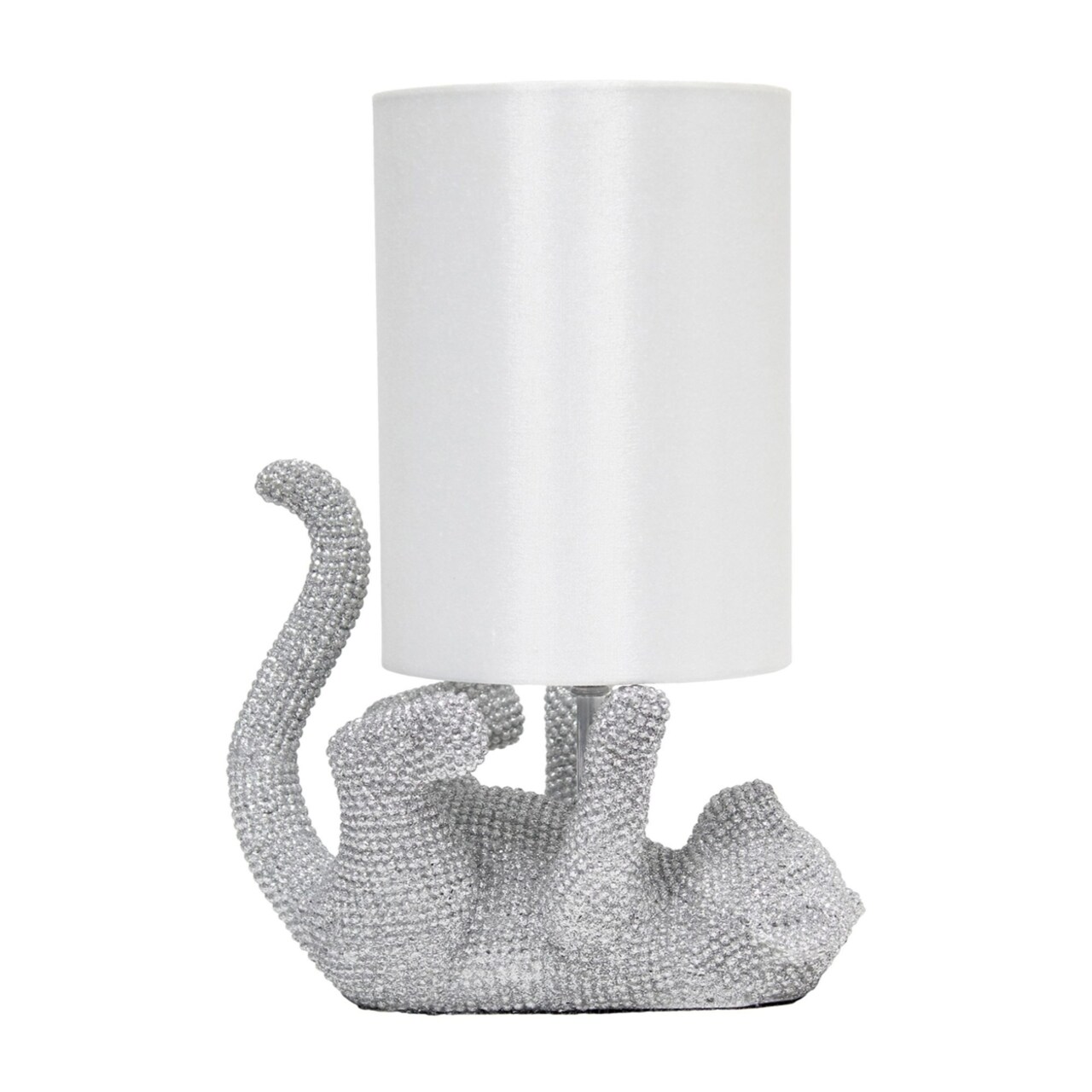 Elegant Designs 12.6" Contemporary Glam Bejeweled Rhinestone Look Animal Playful Kitty Cat Kids Desk Nightstand Table Lamp, Silver